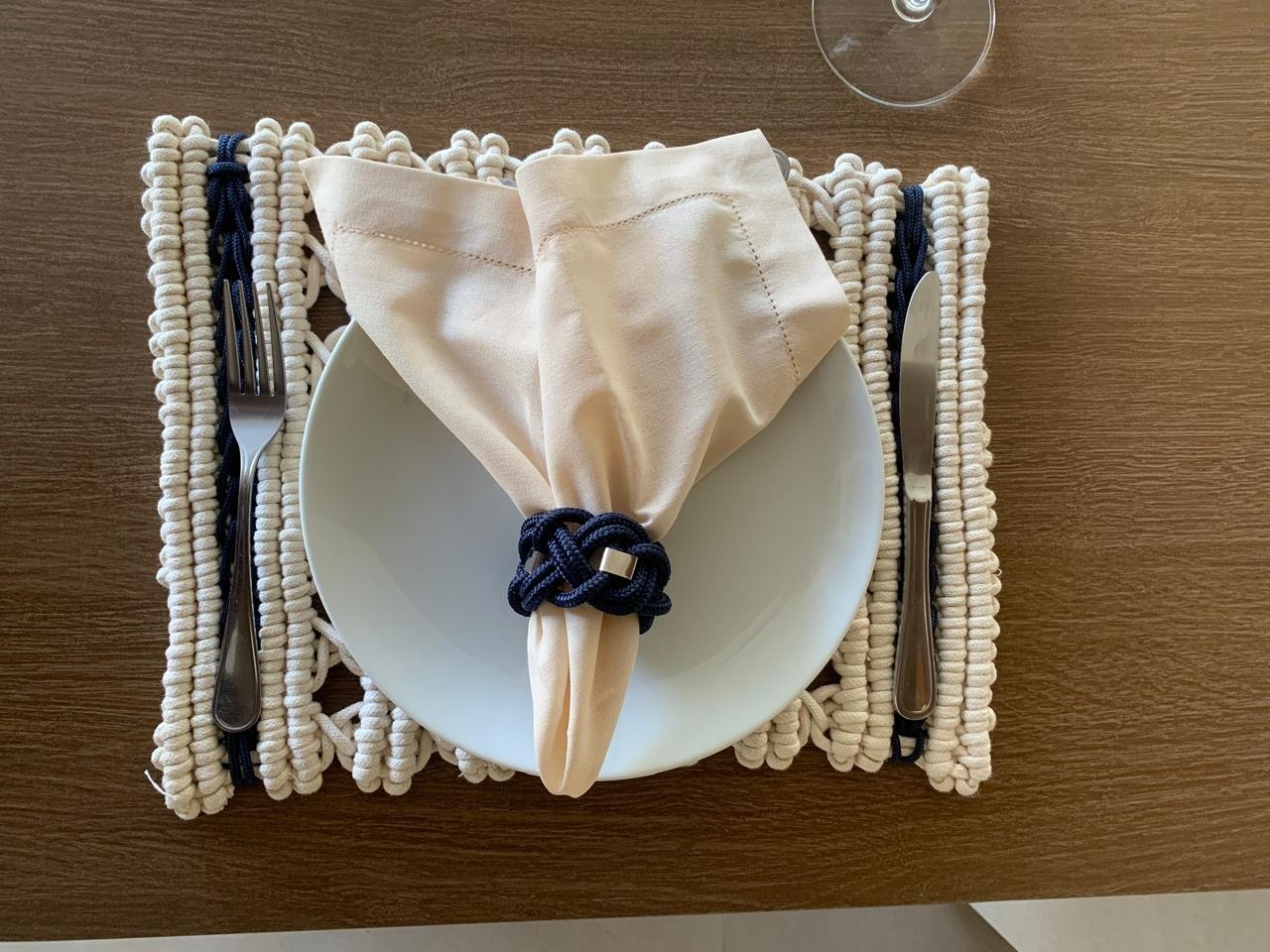 1 Lugar de mesa MACRAME - RETÂNGULAR - cor AZUL E BRANCO