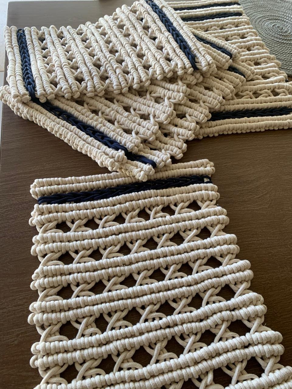 1 Lugar de mesa MACRAME - RETÂNGULAR - cor AZUL E BRANCO - Imagem 3